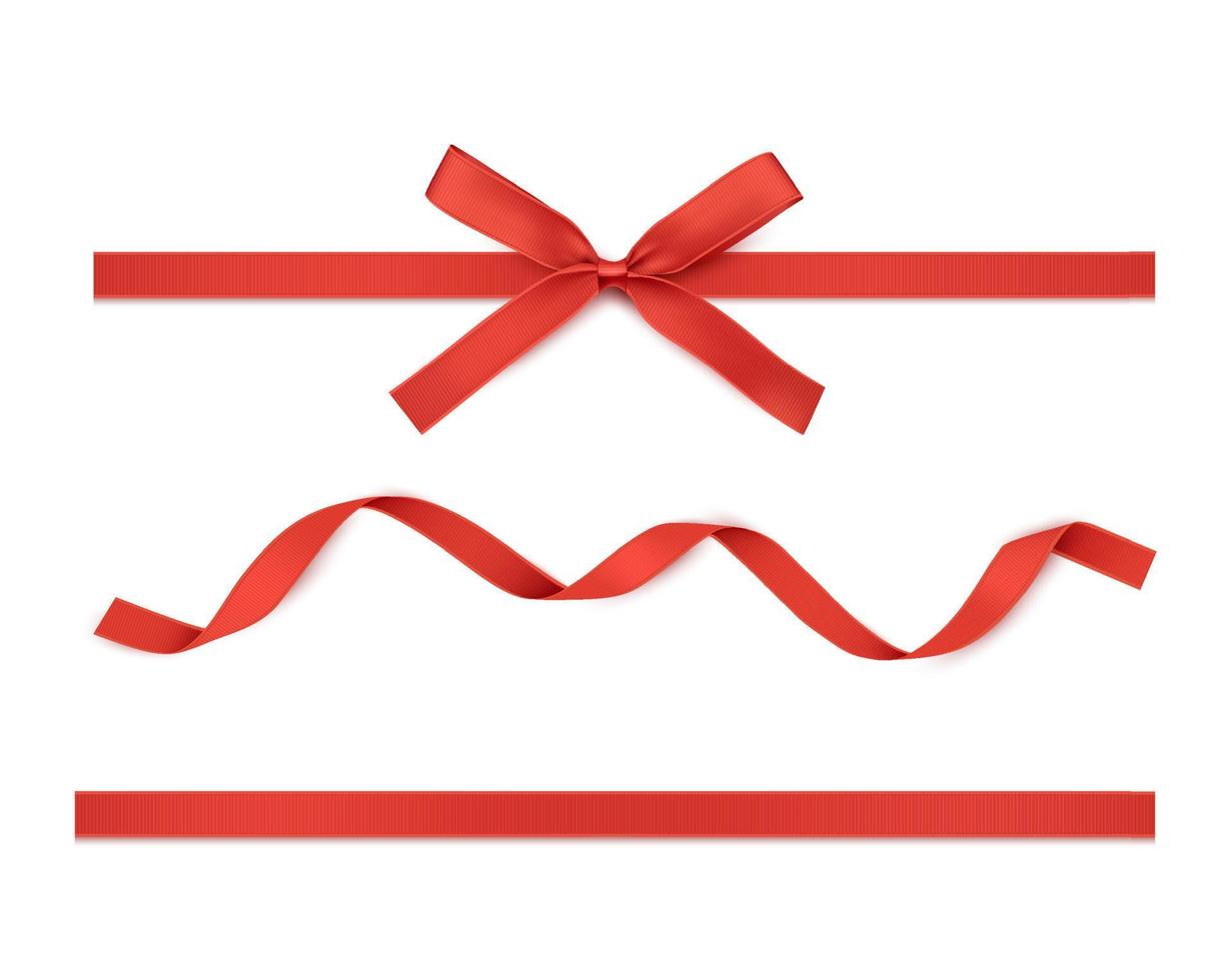 Red Ribbon and Bow isolated. Vector Decoration for Gift Cards, for Gift Boxes or Christmas illustrations