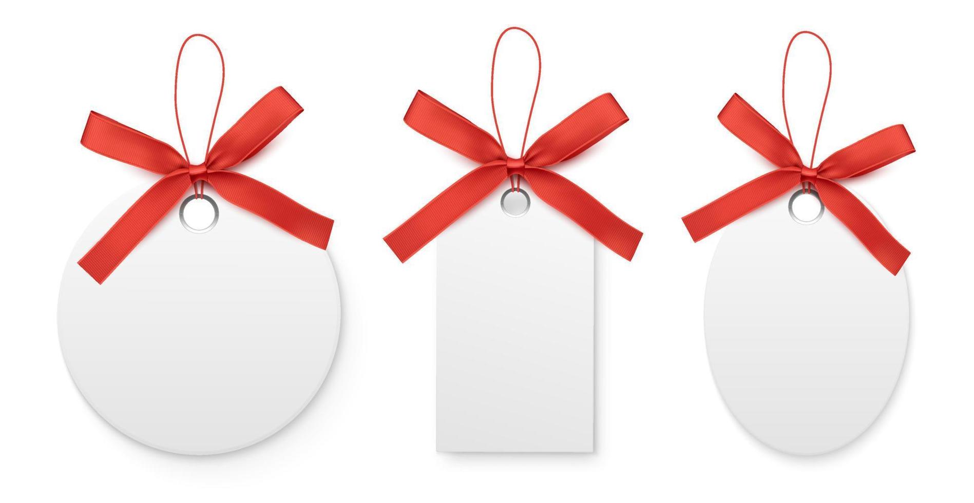 Black white sale labels and tags with red bow isolated on white background. vector