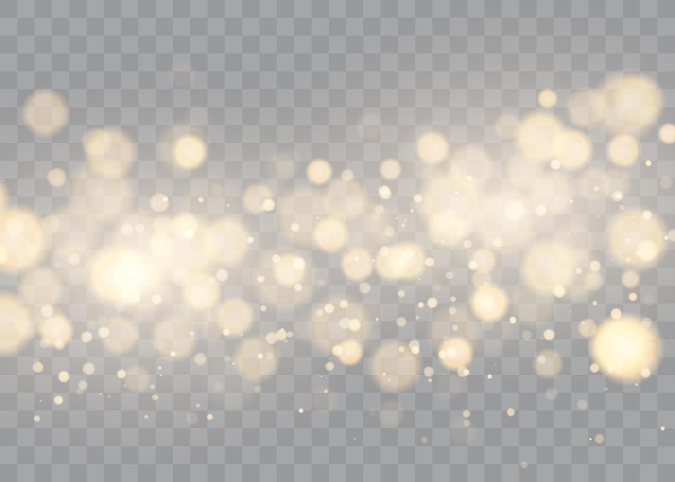 Golden bokeh lights with glowing particles isolated. vector