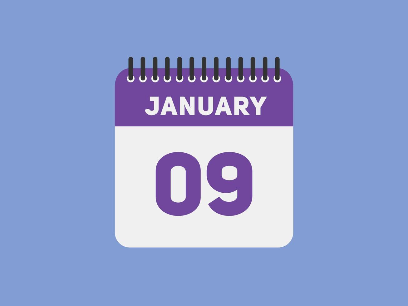 Recordatorio del calendario del 9 de enero. Plantilla de icono de calendario diario del 9 de enero. plantilla de diseño de icono de calendario 9 de enero. ilustración vectorial vector
