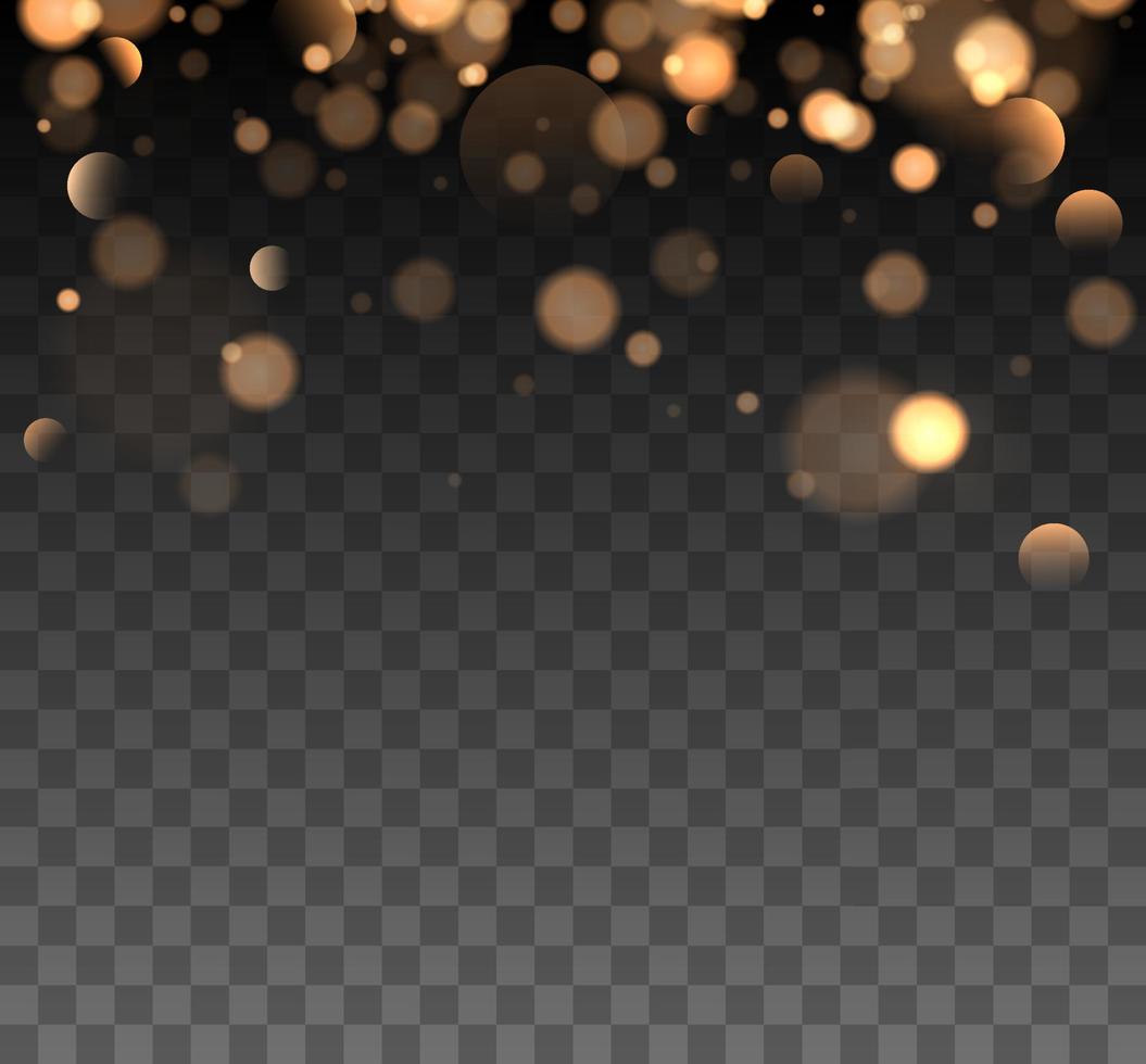 Golden bokeh lights with glowing particles isolated. vector