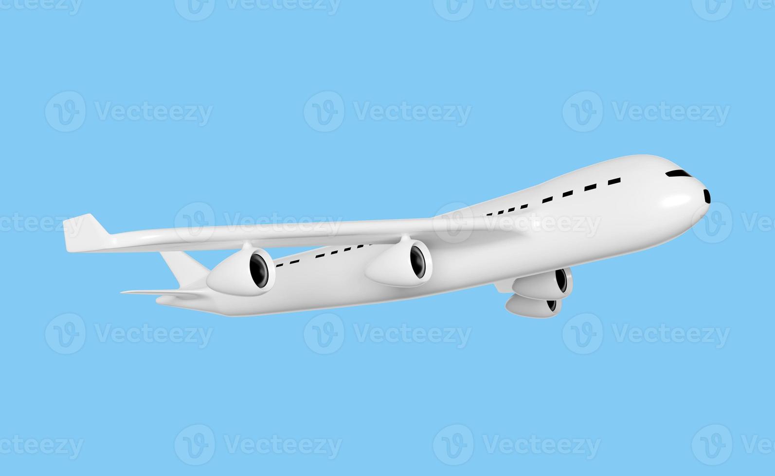 airplane 3d isolated on blue background. jet commercial airplane, plane travel concept, 3d render illustration, include clipping path photo