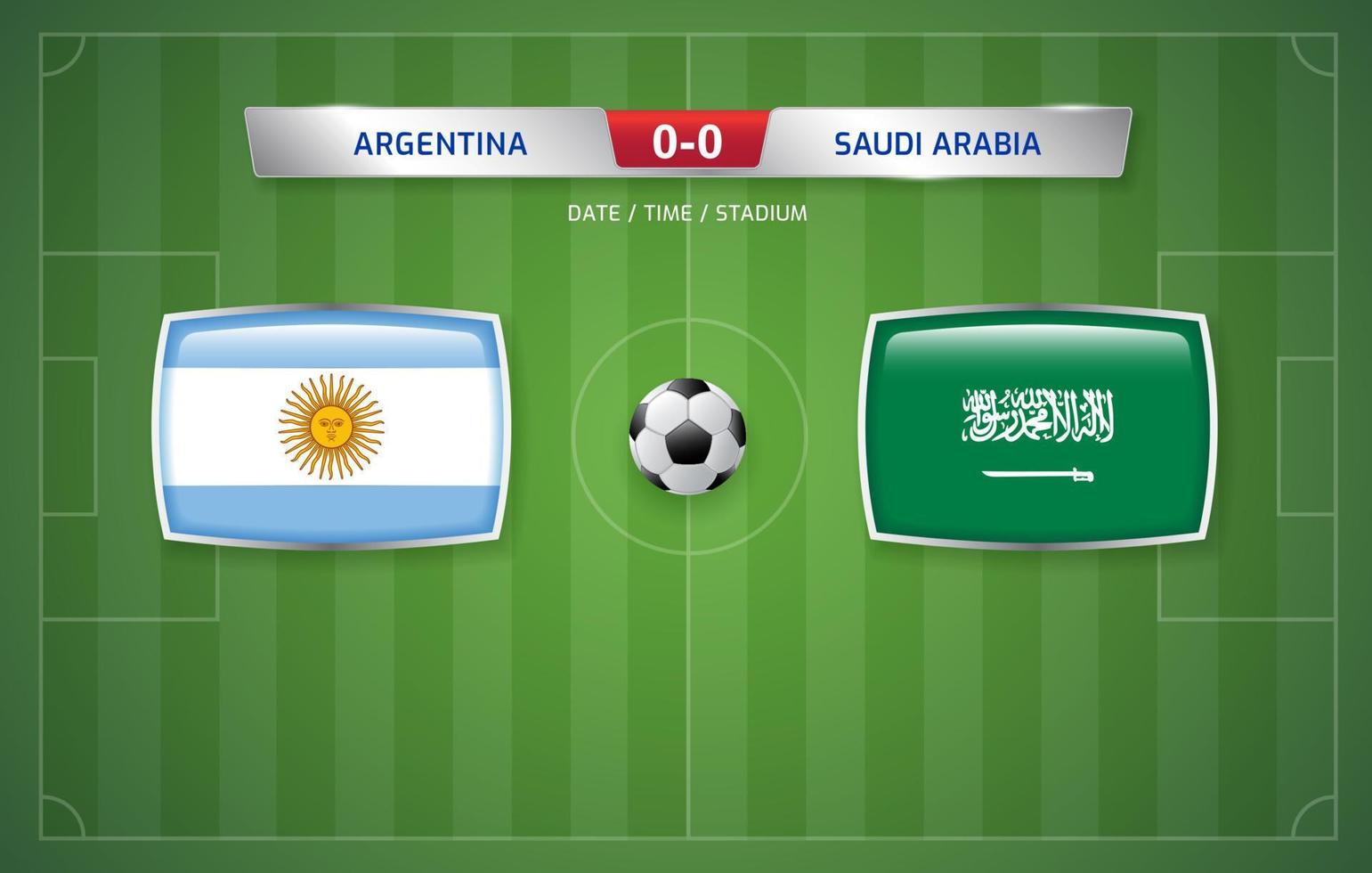 Argentina vs Saudi Arabia scoreboard broadcast template for sport soccer tournament 2022 and football championship vector illustration