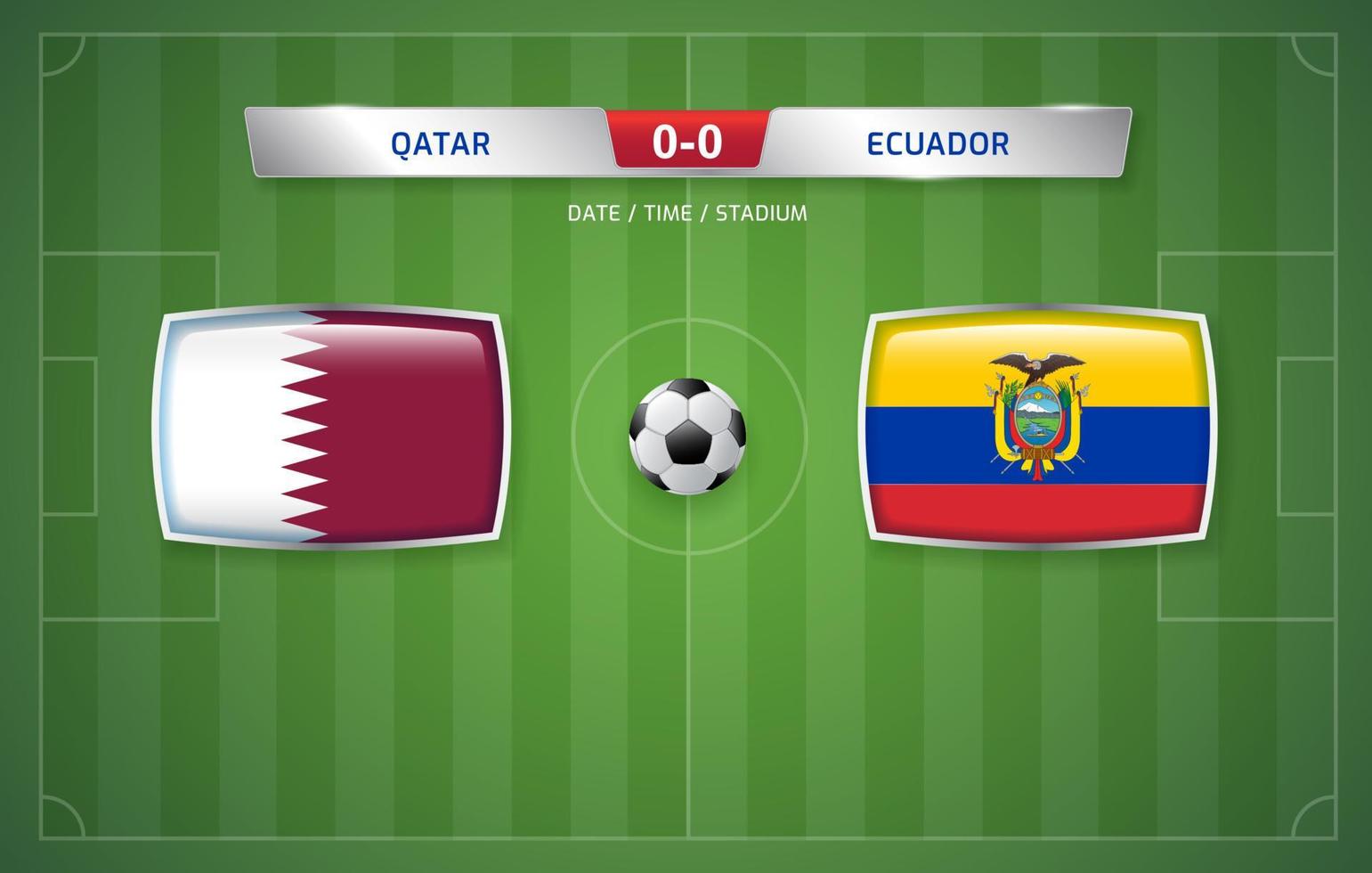 plantilla de transmisión del marcador de qatar vs ecuador para el torneo de fútbol deportivo 2022 y la ilustración de vector de campeonato de fútbol