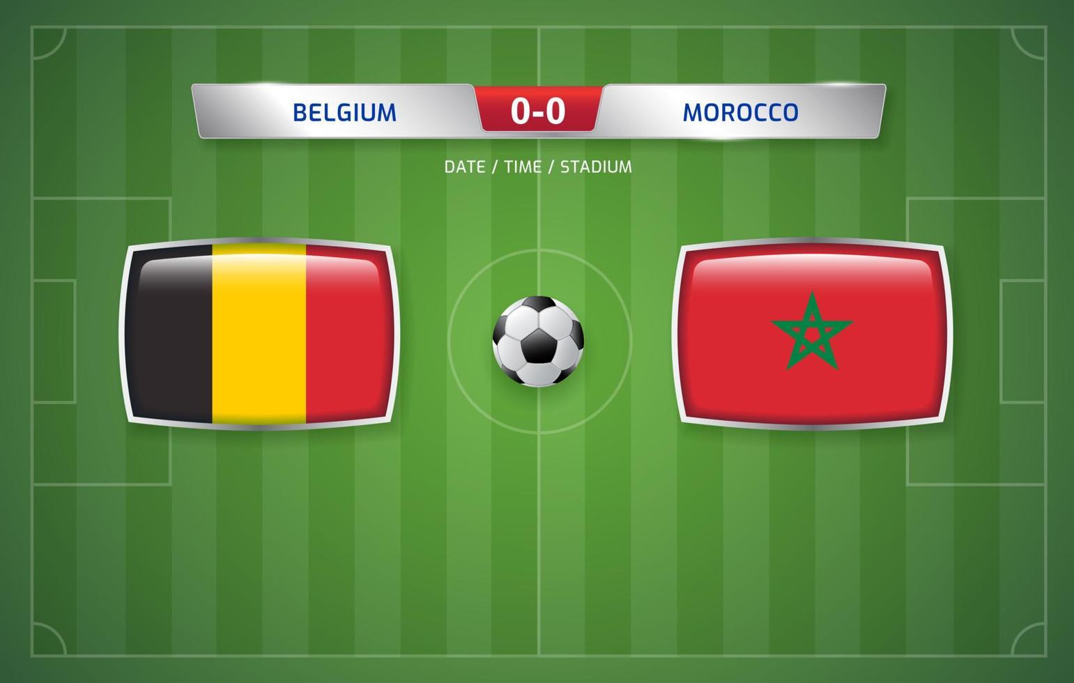 plantilla de transmisión de marcador de bélgica vs marruecos para el torneo de fútbol deportivo 2022 y la ilustración de vector de campeonato de fútbol
