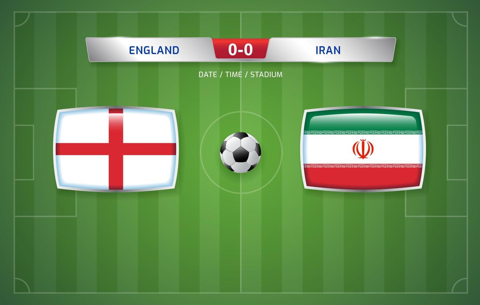 England vs Iran scoreboard broadcast template for sport soccer tournament 2022 and football championship vector illustration