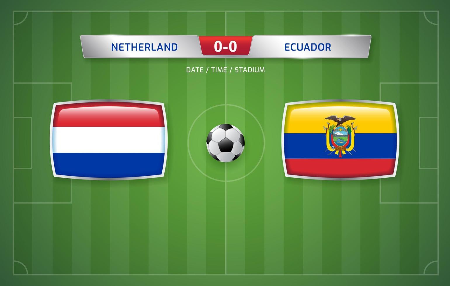 Netherlands vs Ecuador scoreboard broadcast template for sport soccer tournament 2022 and football championship vector illustration