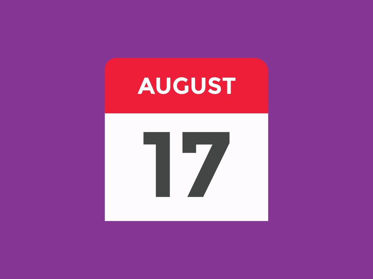 august 17 calendar reminder. 17th august daily calendar icon template. Calendar 17th august icon Design template. Vector illustration