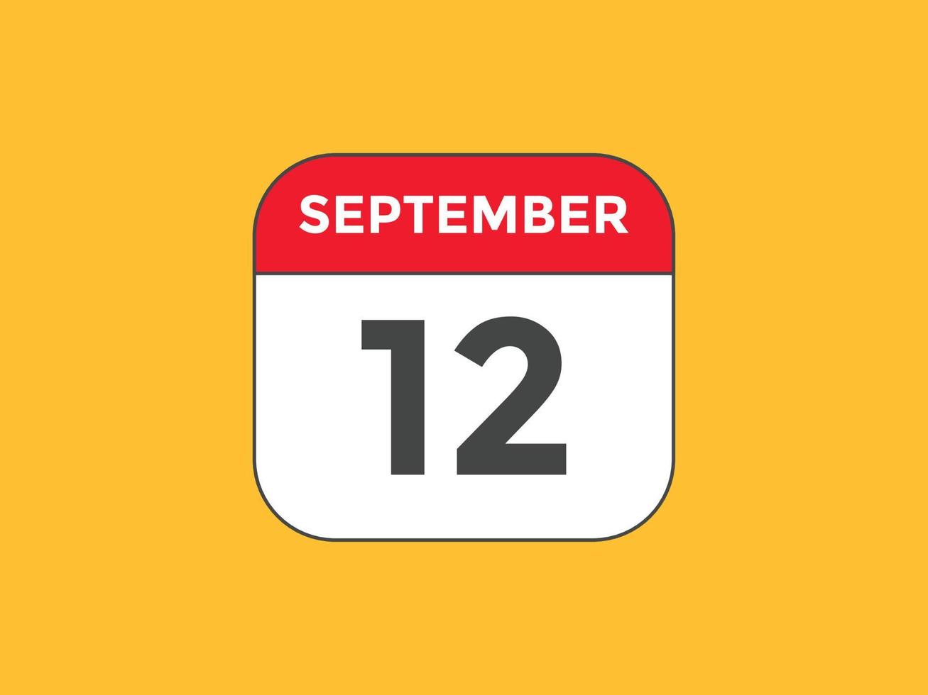 Recordatorio del calendario del 12 de septiembre. Plantilla de icono de calendario diario del 12 de septiembre. plantilla de diseño de icono de calendario 12 de septiembre. ilustración vectorial vector