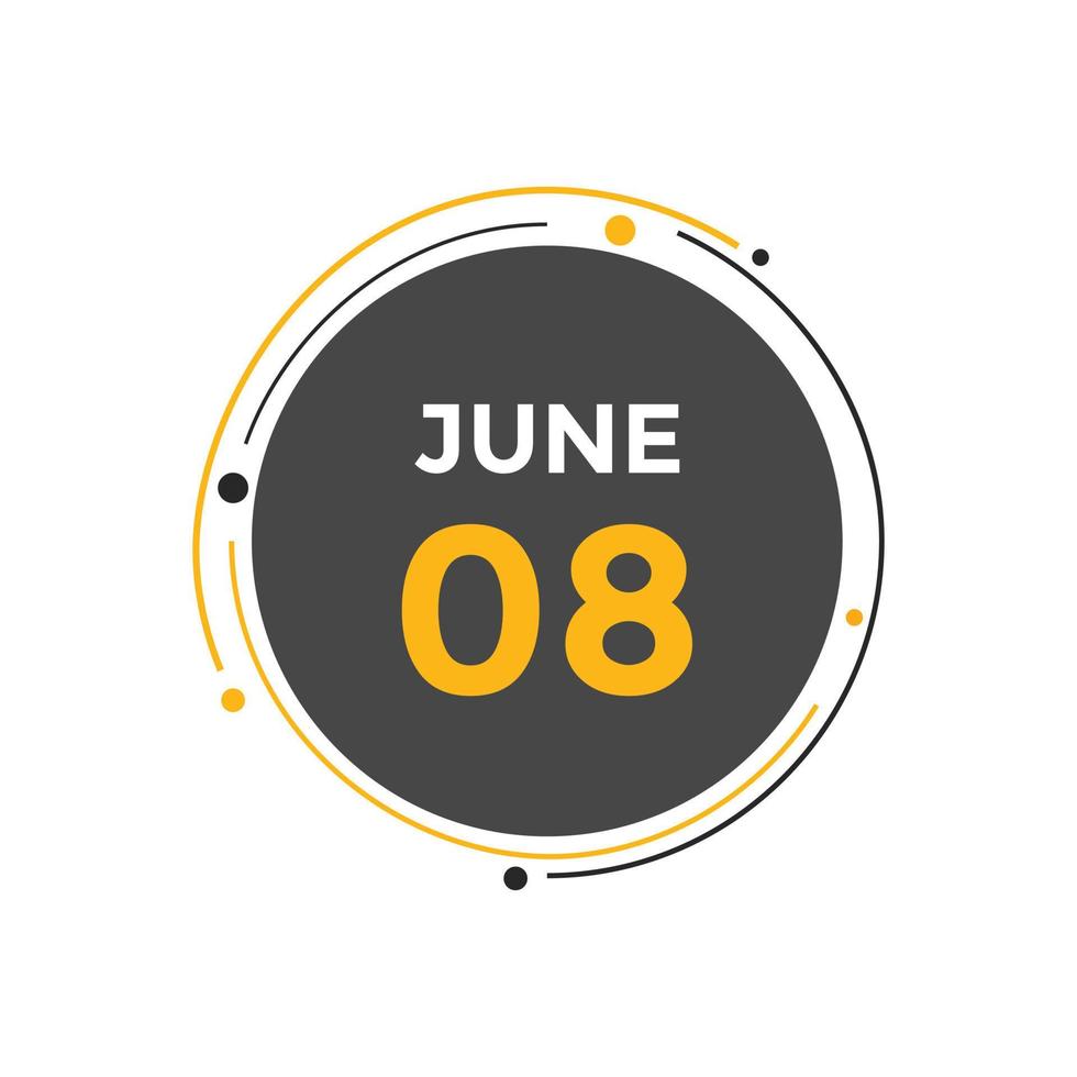 june 8 calendar reminder. 8th june daily calendar icon template. Calendar 8th june icon Design template. Vector illustration