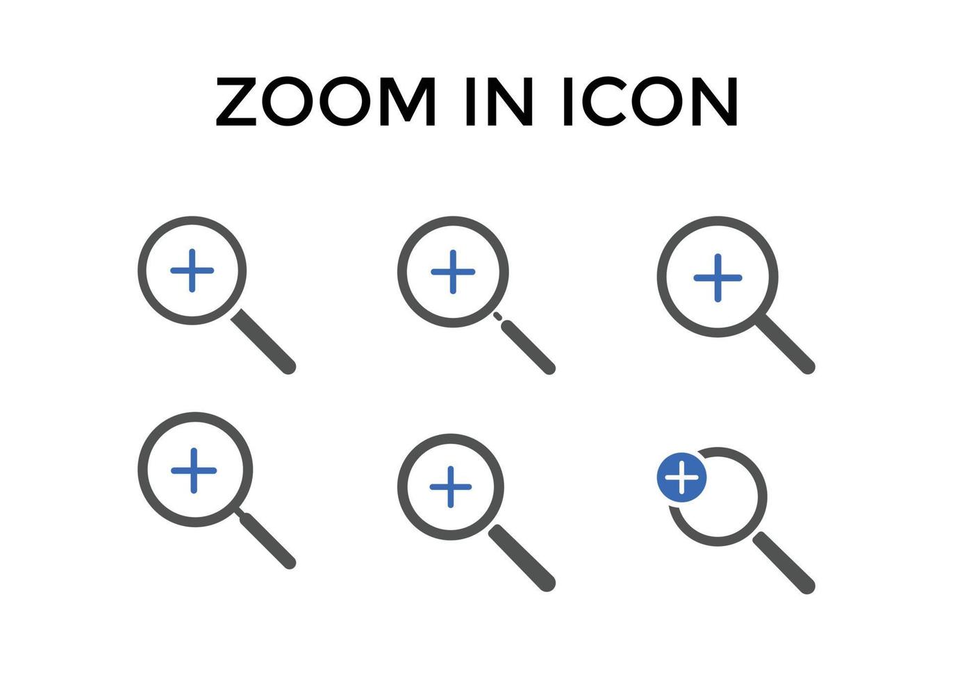 Set of zoom in icons. Magnifying glass zoom in plus sign. Used for SEO or websites. vector