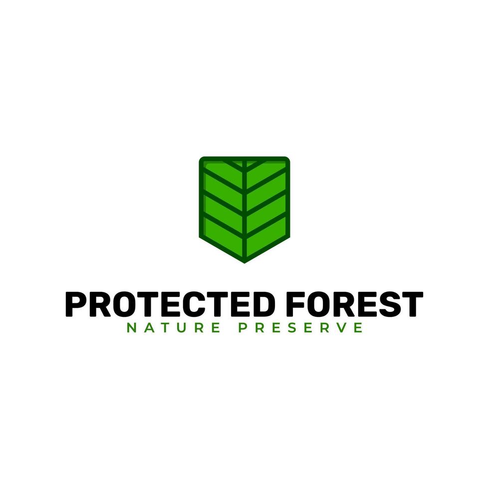 vector de logotipo de protección de la naturaleza con hoja verde e icono de escudo