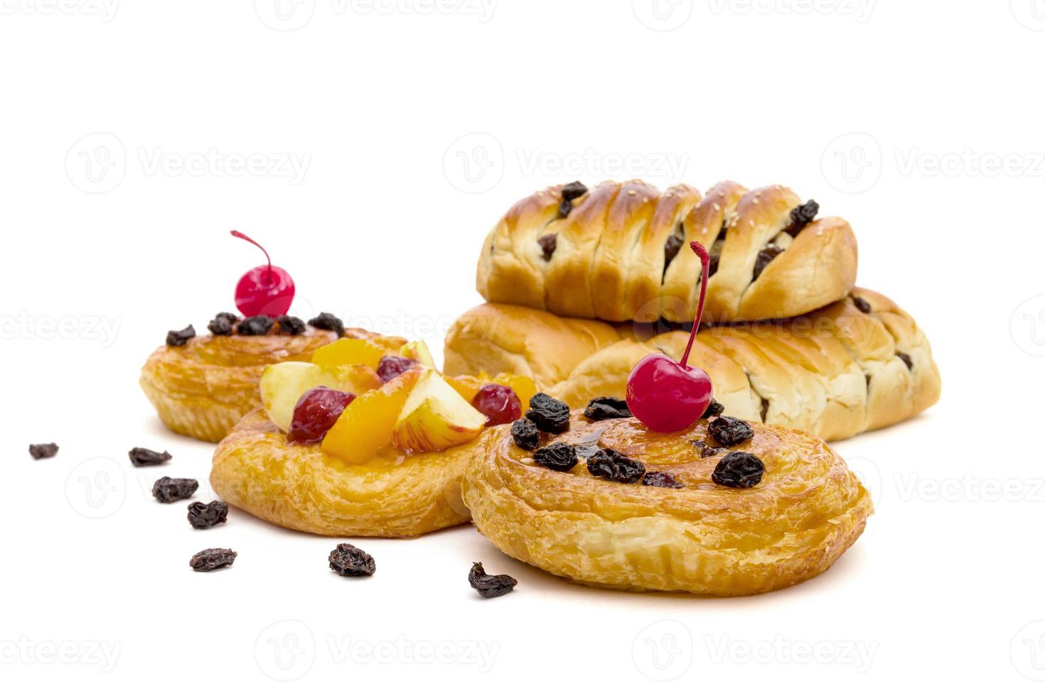 danish pastry with fruits isolated on white background photo