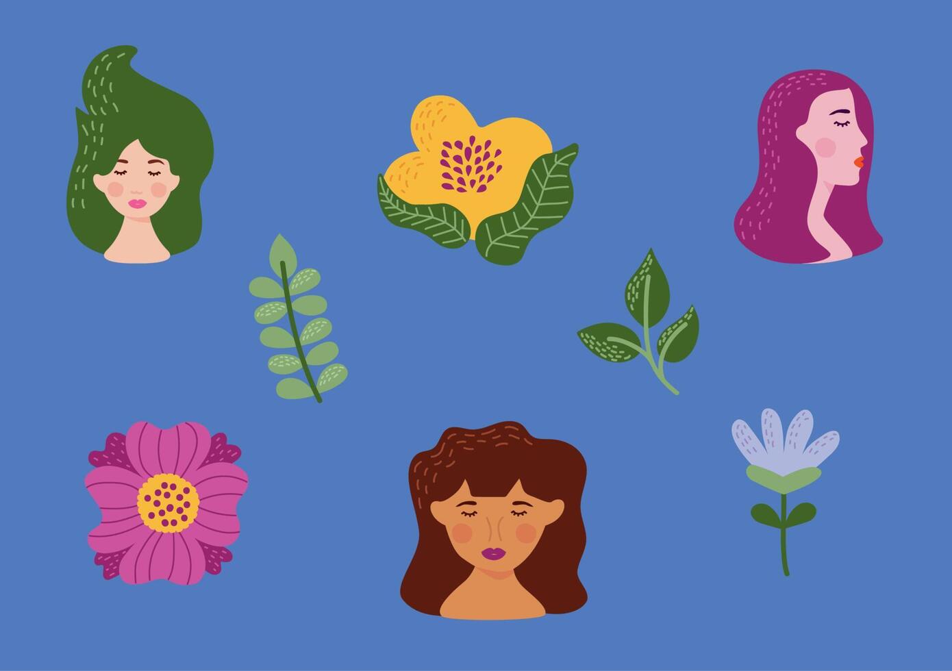 iconos mujeres y flores vector