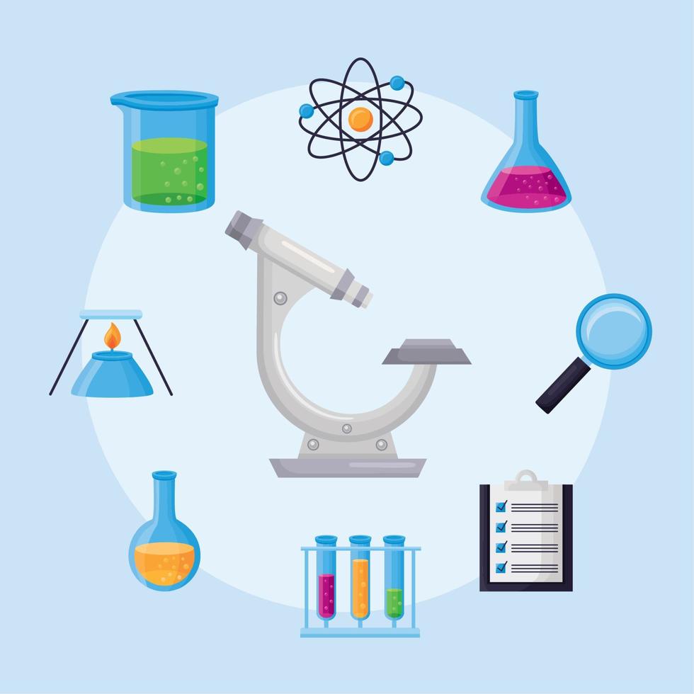 nine chemistry lab icons vector