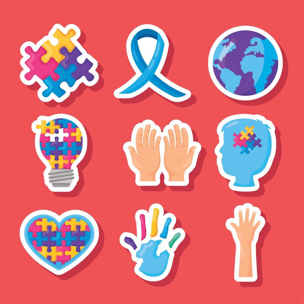 nine autism day icons vector