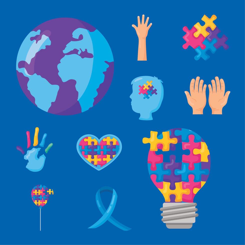 ten autism day icons vector