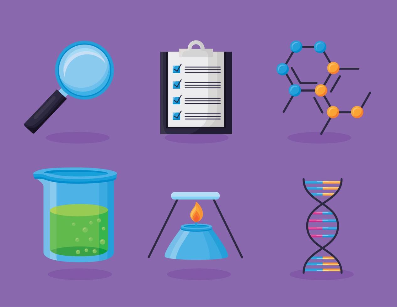 laboratorio de química seis iconos vector