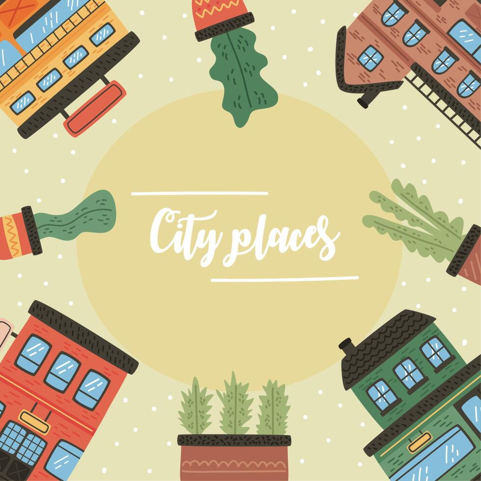 city places lettering frame vector