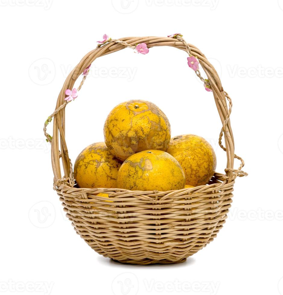 orange in wicker baskets, isolated on the white background,Thai fruit photo