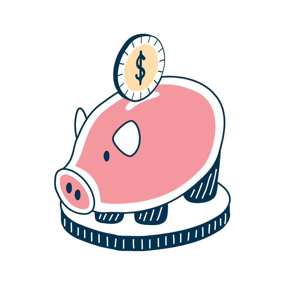 piggy con ahorro de monedas vector