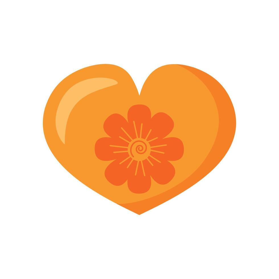 corazón naranja con flor vector