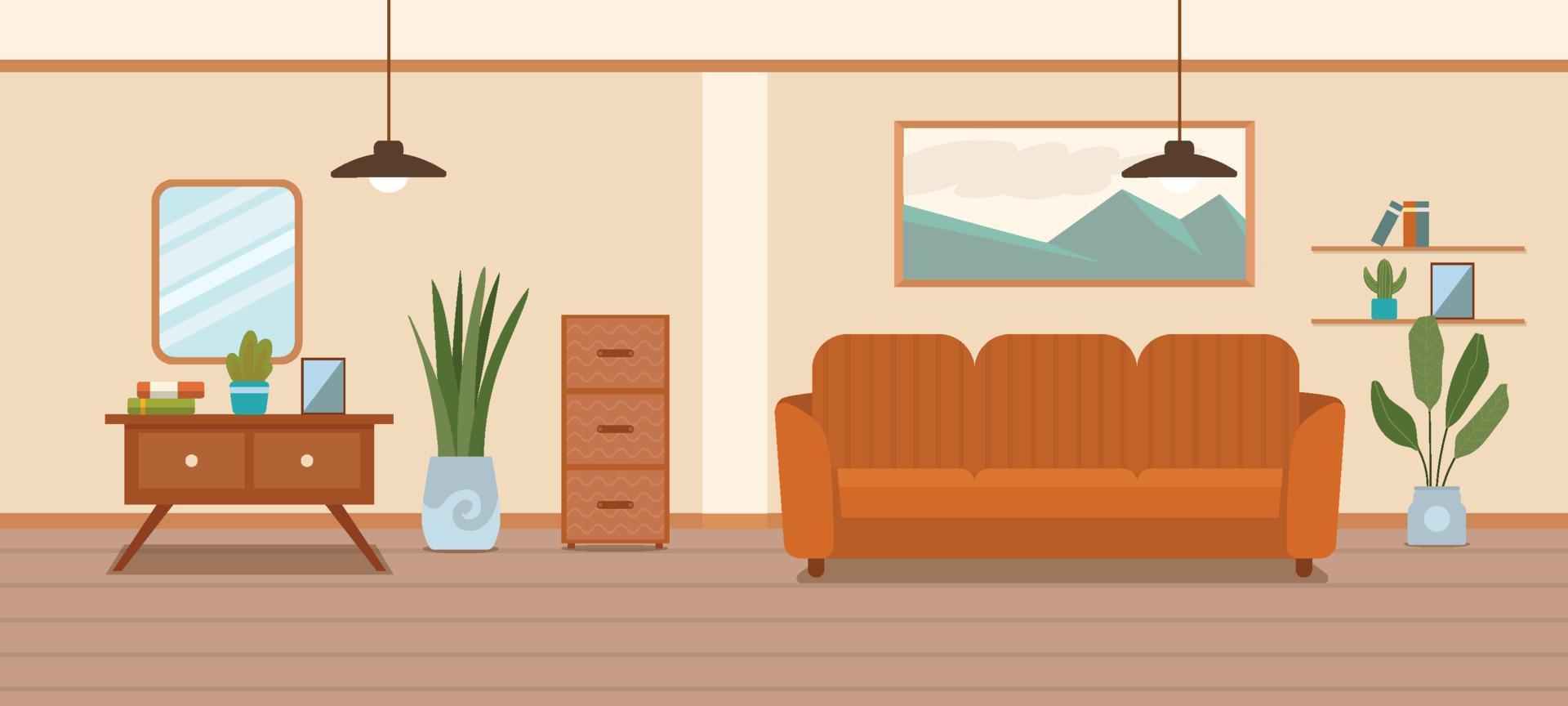 Flat Retro Interior Background vector