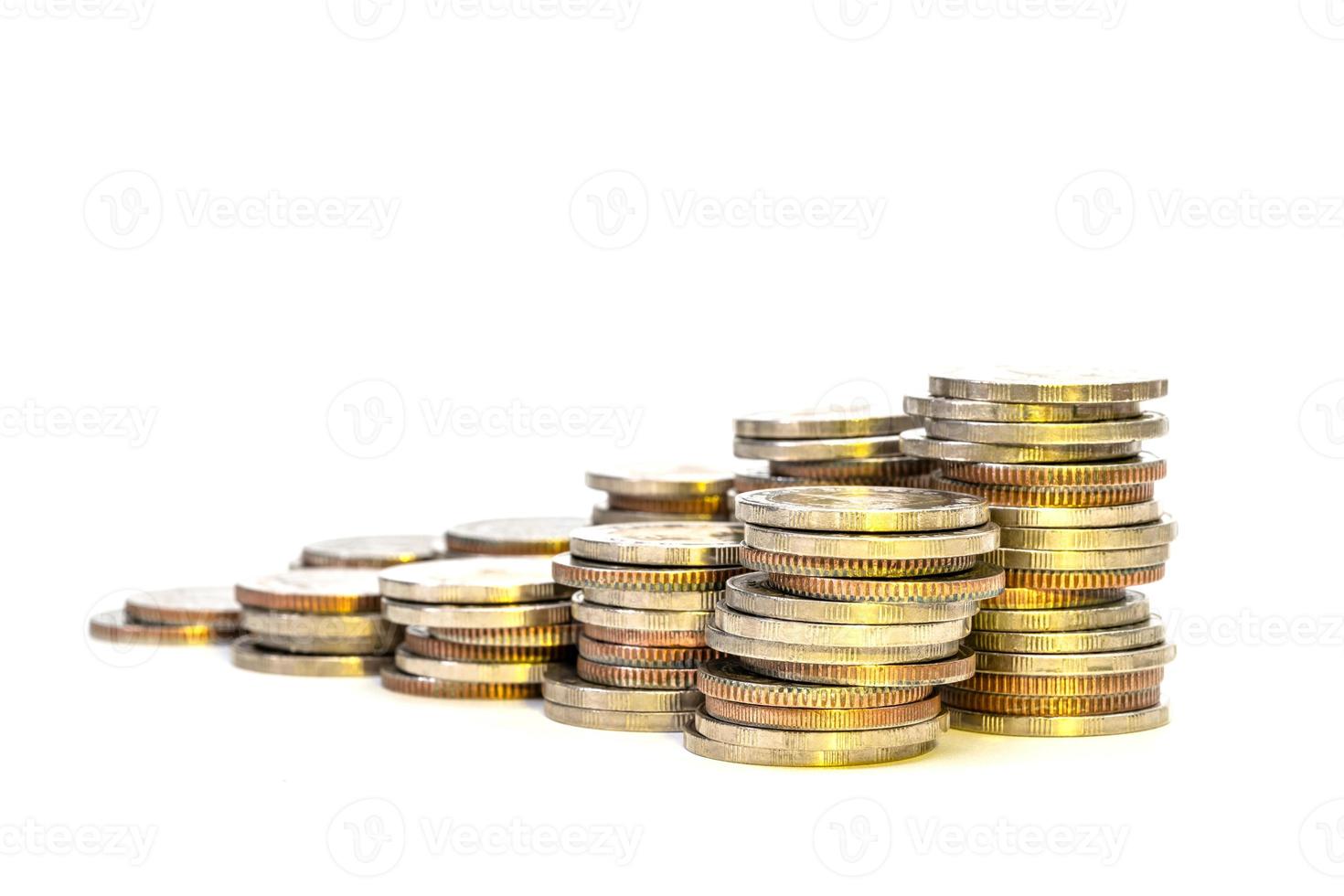 Coins stacks on white background photo