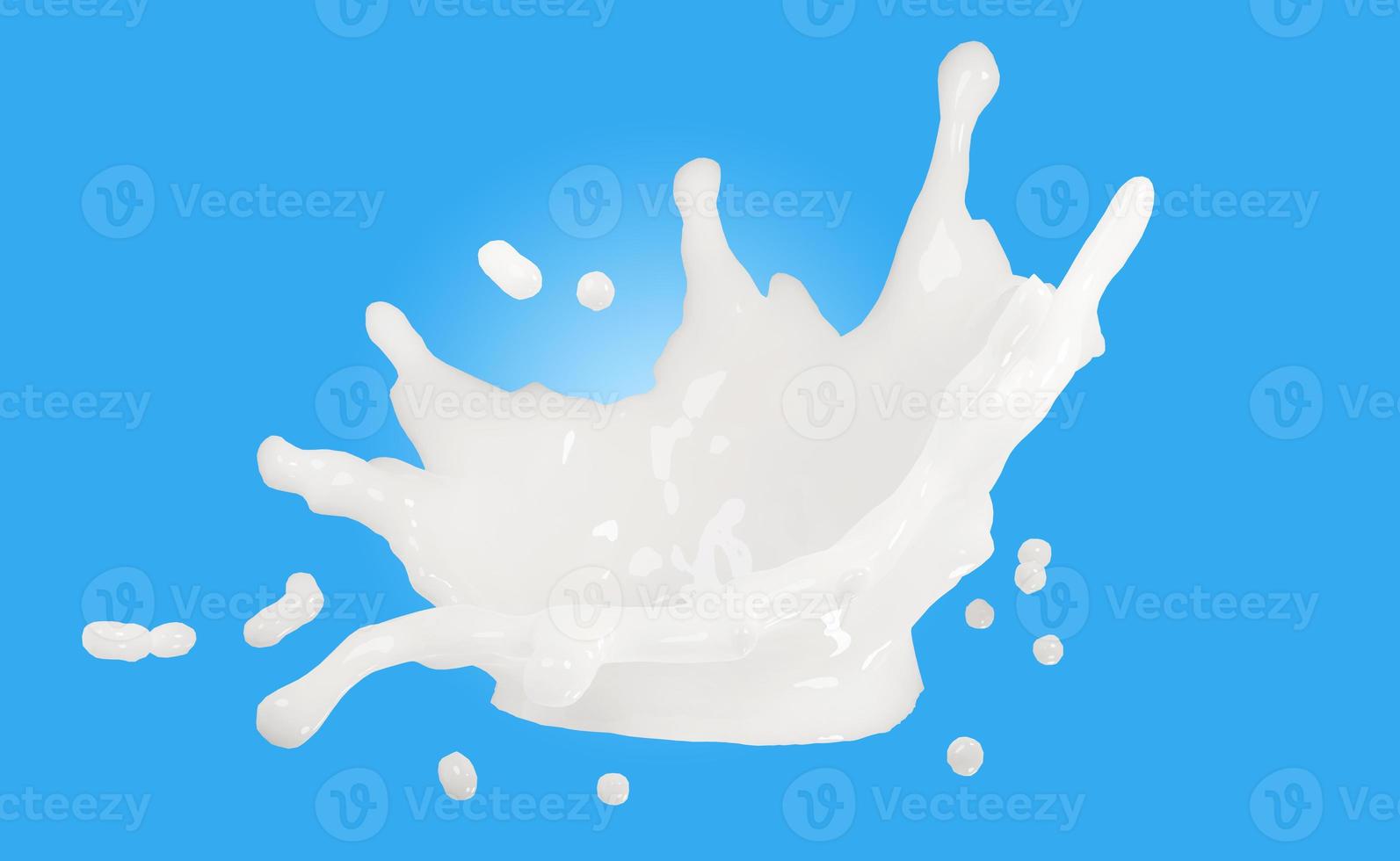 3d milk or yogurt ripple splash isolated on blue background. 3d render illustration, include clipping path photo