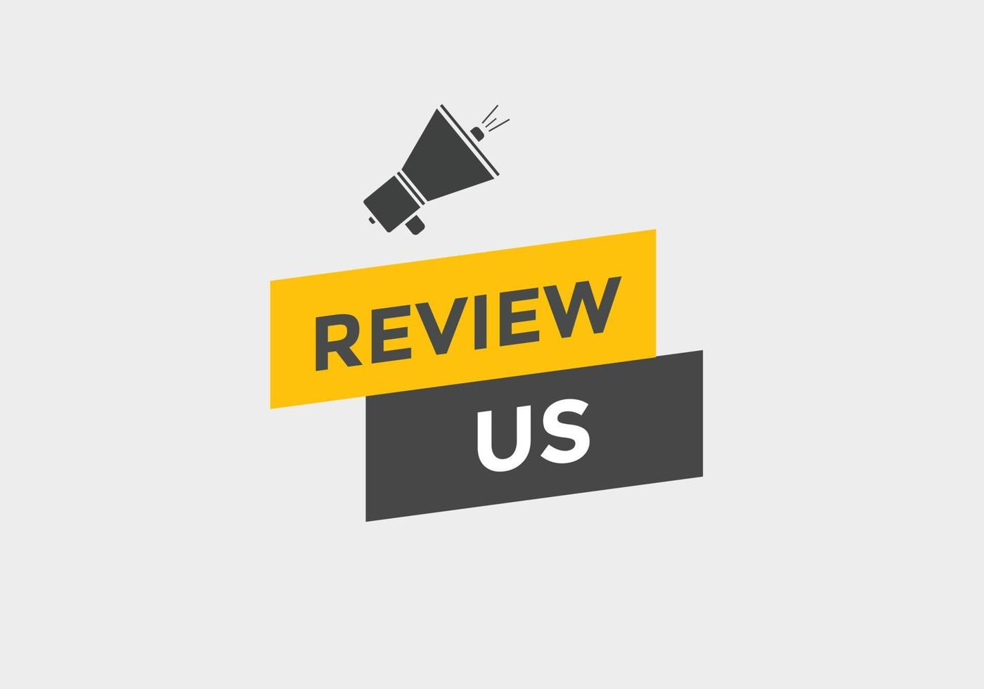 Review us Start now button. Review us User rating social banner promotion. Review Us text social media template vector