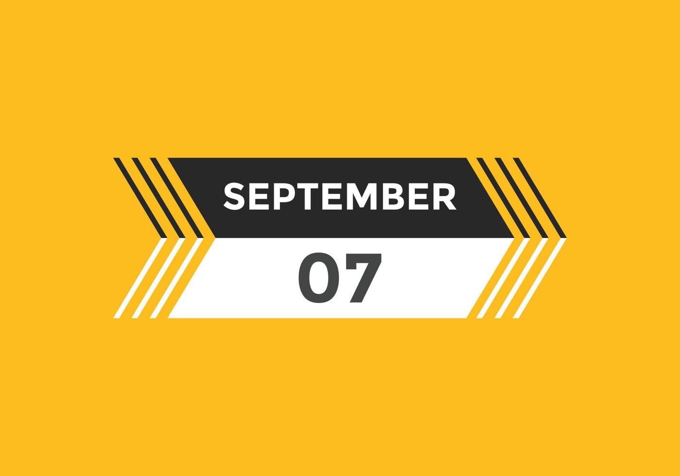 Recordatorio del calendario del 7 de septiembre. Plantilla de icono de calendario diario del 7 de septiembre. plantilla de diseño de icono de calendario 7 de septiembre. ilustración vectorial vector