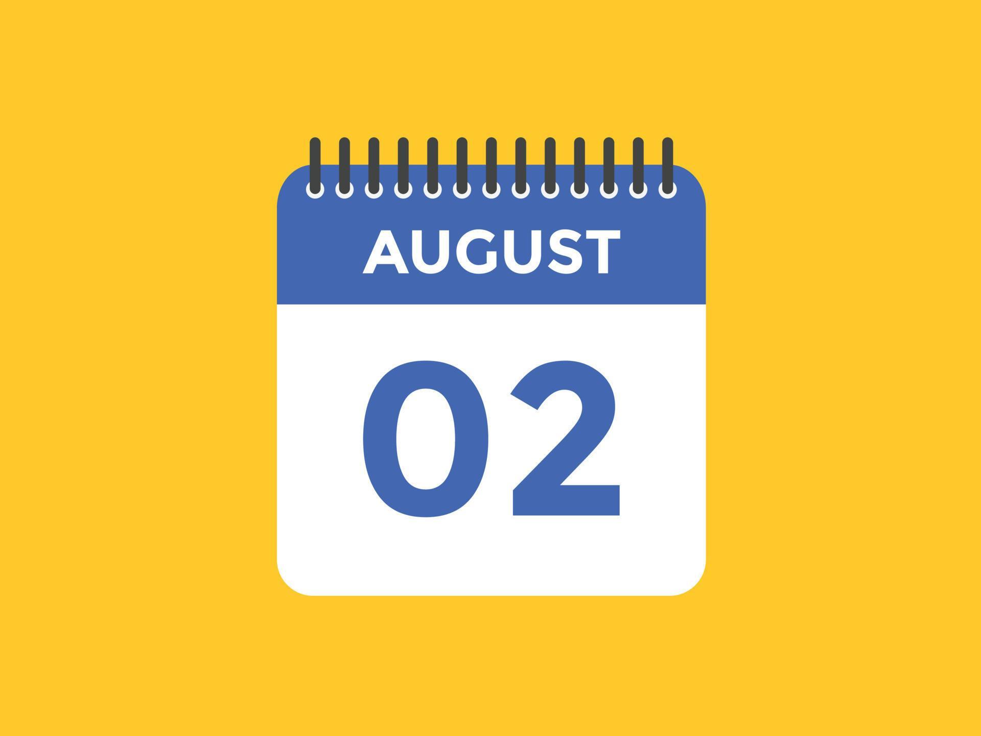 august 2 calendar reminder. 2nd august daily calendar icon template 