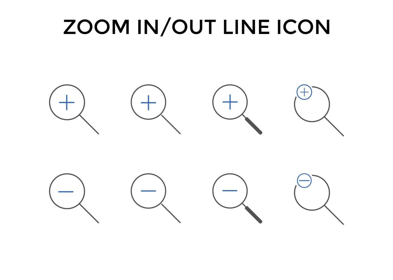 Set of zoom in out icons. Magnifying glass zoom in plus sign. Used for SEO or websites. vector
