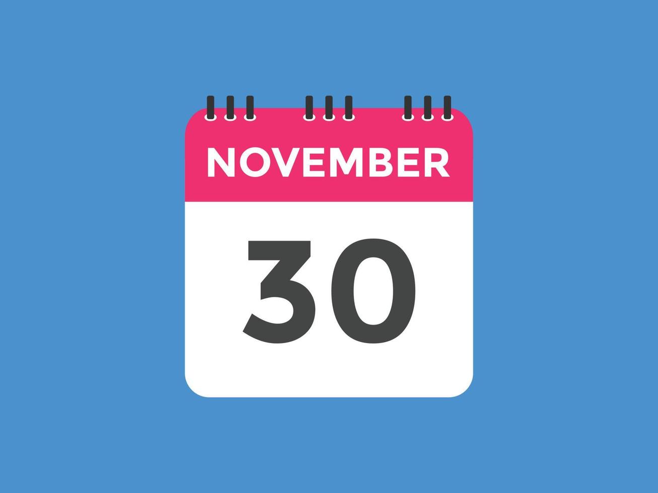 Recordatorio del calendario del 30 de noviembre. Plantilla de icono de calendario diario del 30 de noviembre. plantilla de diseño de icono de calendario 30 de noviembre. ilustración vectorial vector
