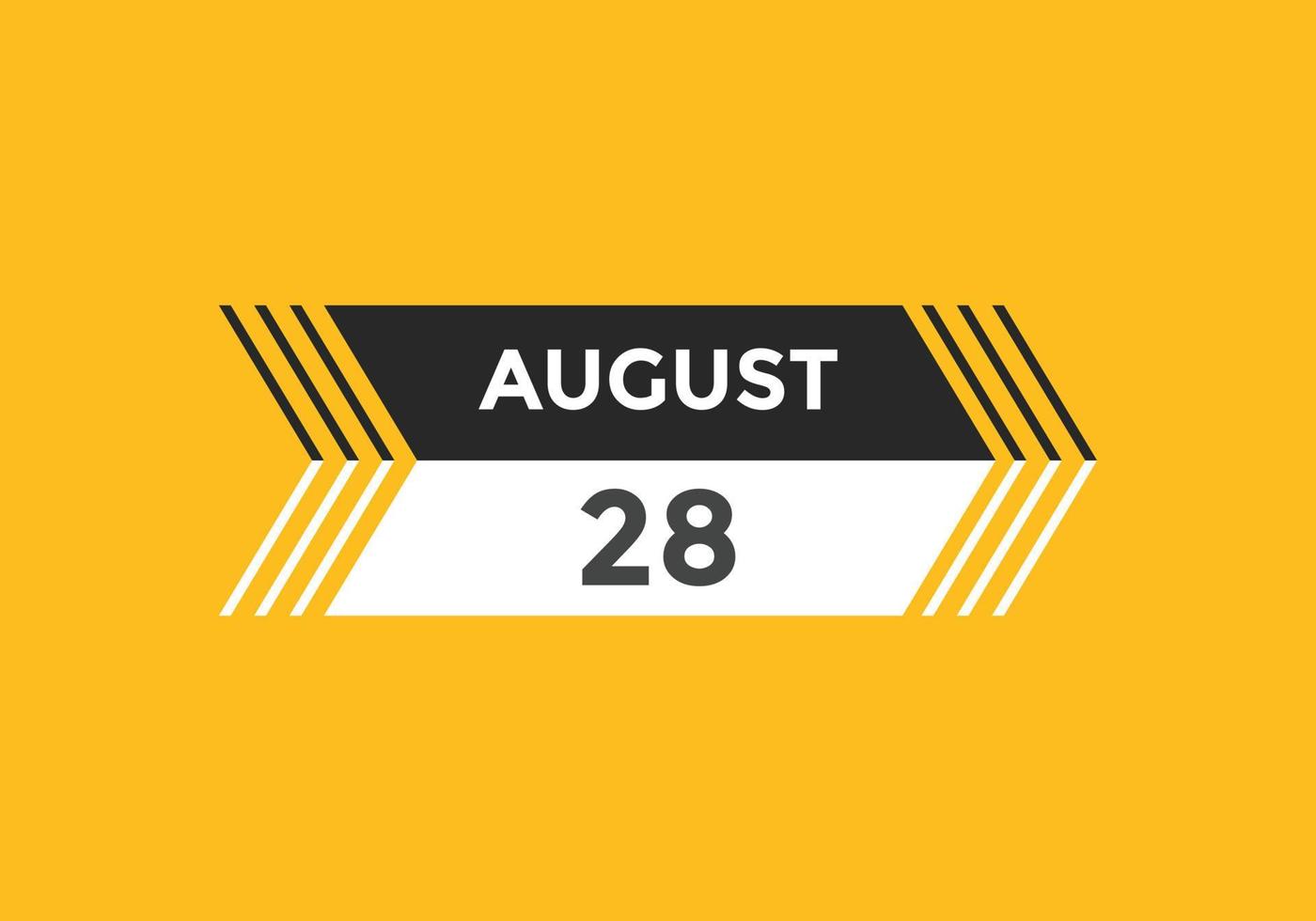 august 28 calendar reminder. 28th august daily calendar icon template. Calendar 28th august icon Design template. Vector illustration