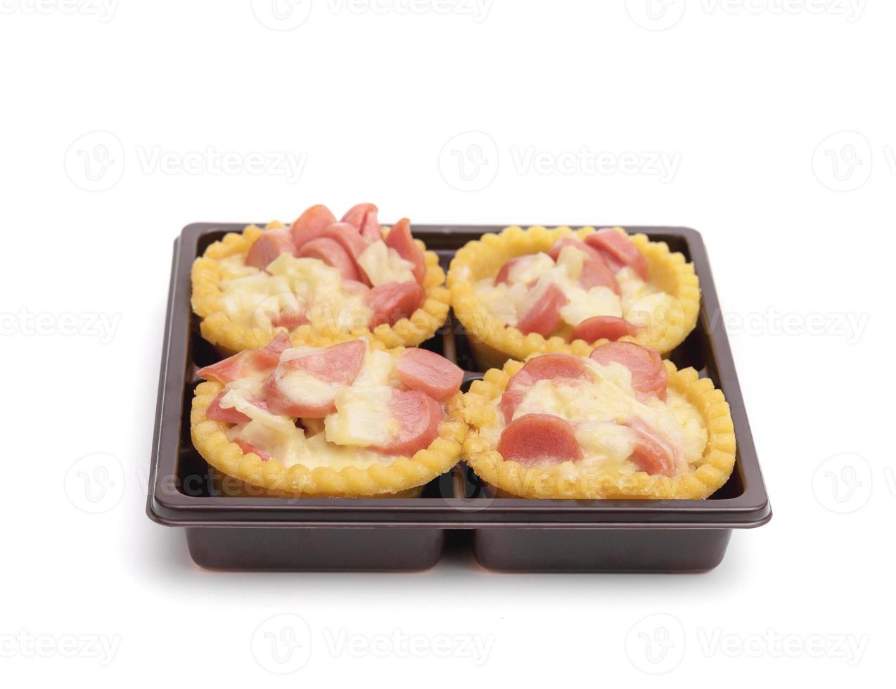 pie salad dressing with pork sausage in plastic packaging,isolated on