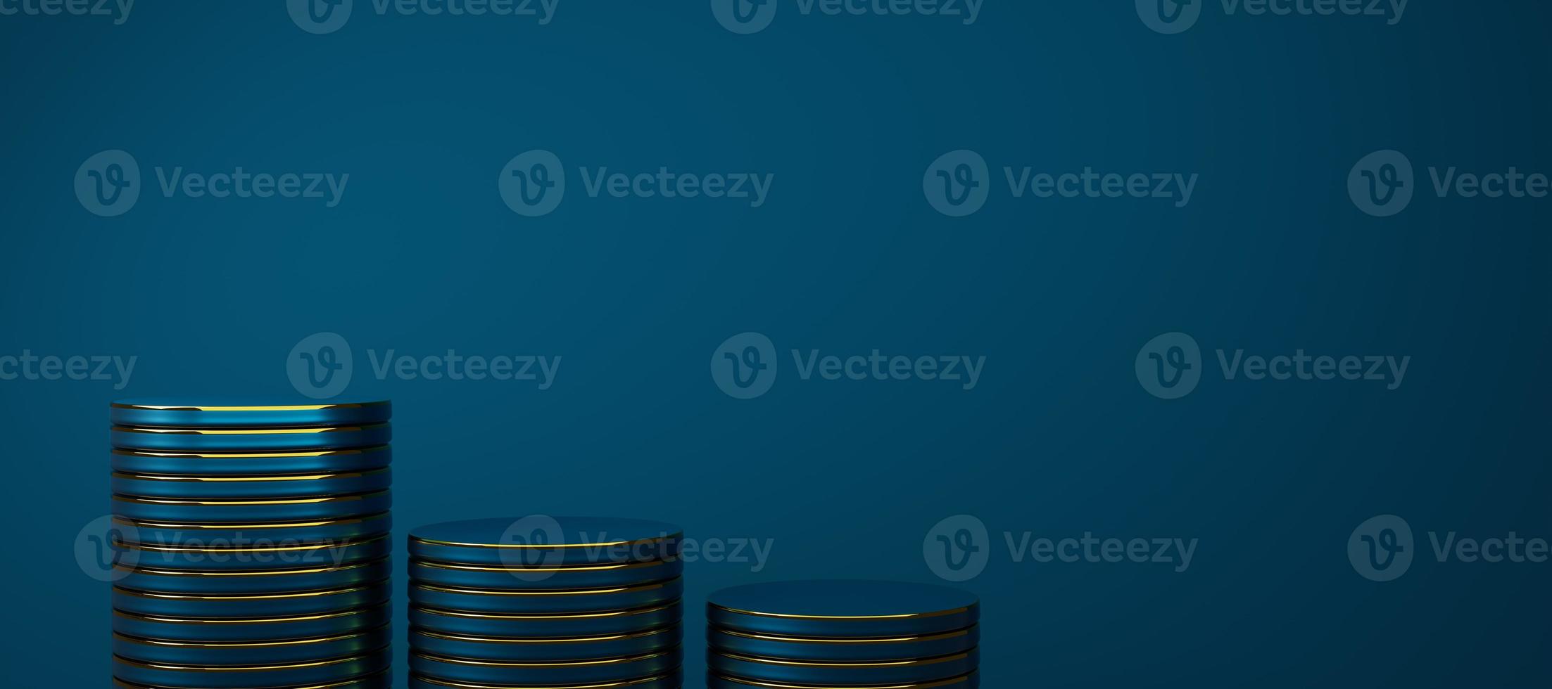 podium empty with geometric shapes in blue composition for modern stage display and minimalist mockup ,abstract showcase background ,Concept 3d illustration or 3d render photo