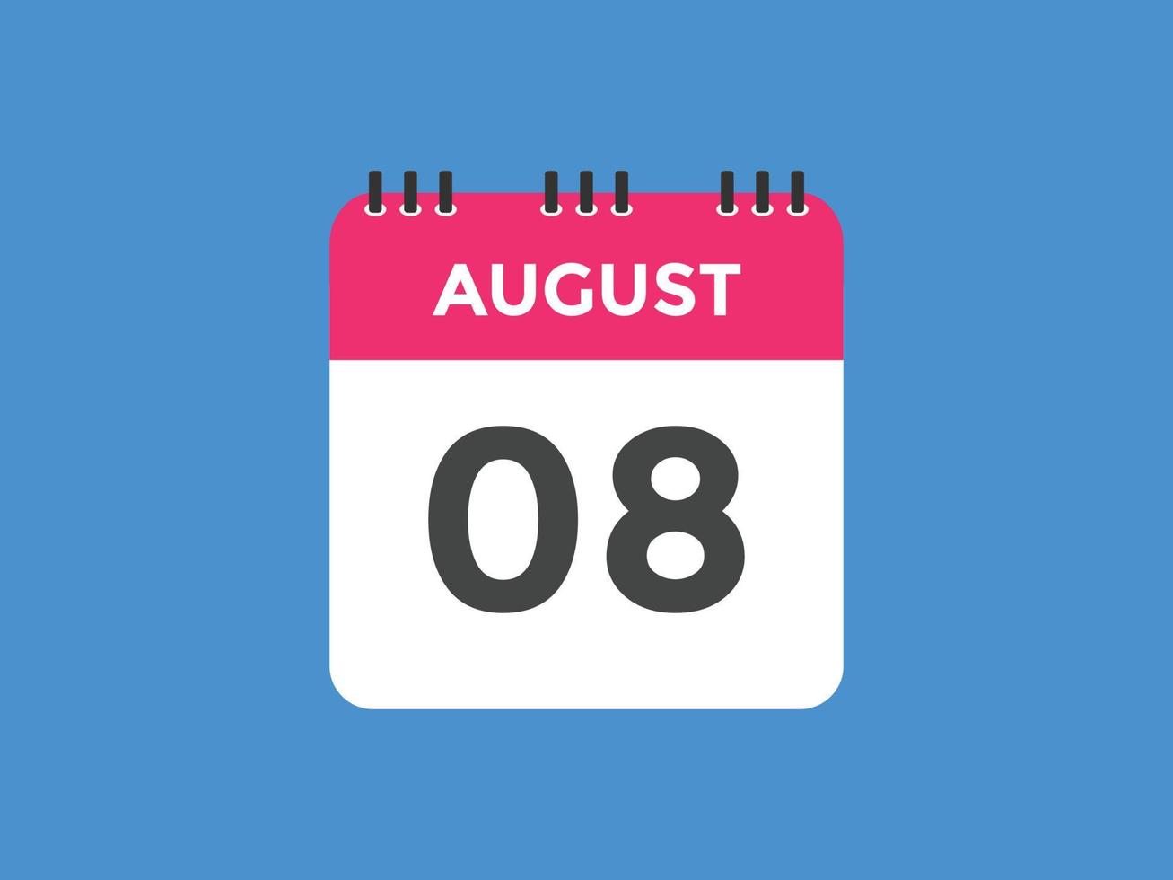 Recordatorio del calendario del 8 de agosto. Plantilla de icono de calendario diario del 8 de agosto. plantilla de diseño de icono de calendario 8 de agosto. ilustración vectorial vector