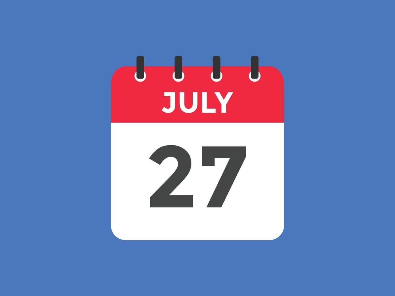 july 27 calendar reminder. 27th july daily calendar icon template. Calendar 27th july icon Design template. Vector illustration