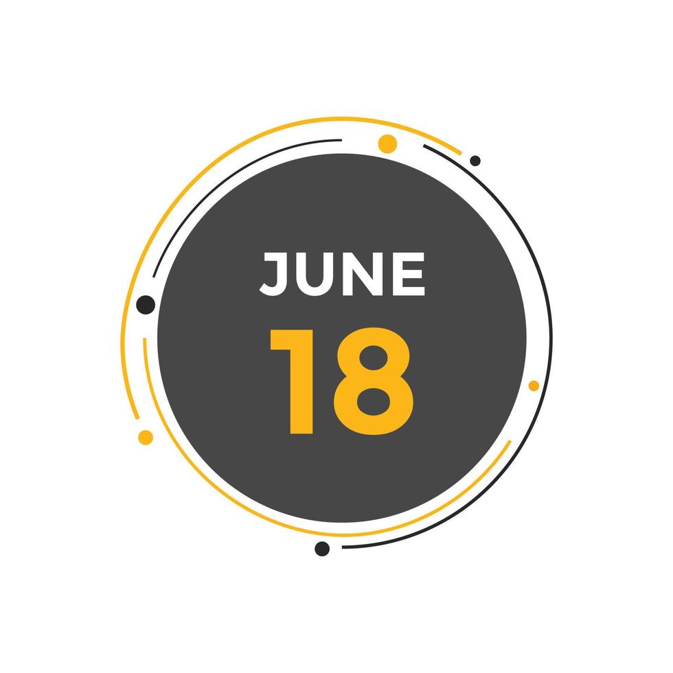 june 18 calendar reminder. 18th june daily calendar icon template