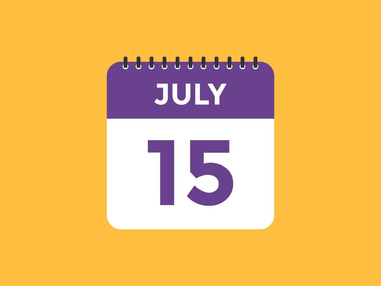 july 15 calendar reminder. 15th july daily calendar icon template. Calendar 15th july icon Design template. Vector illustration