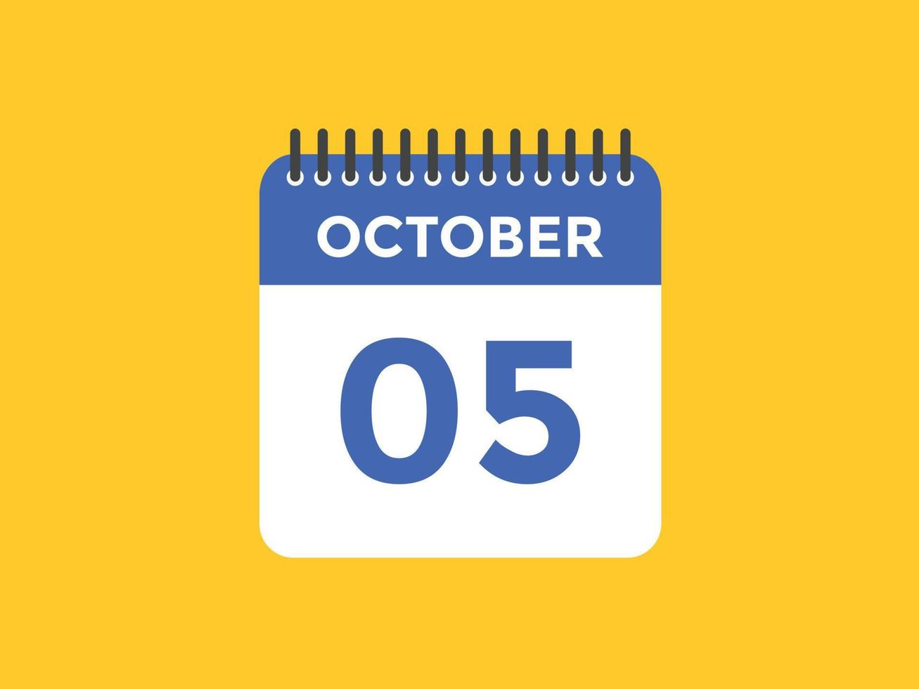 Recordatorio del calendario del 5 de octubre. Plantilla de icono de calendario diario del 5 de octubre. plantilla de diseño de icono de calendario 5 de octubre. ilustración vectorial vector