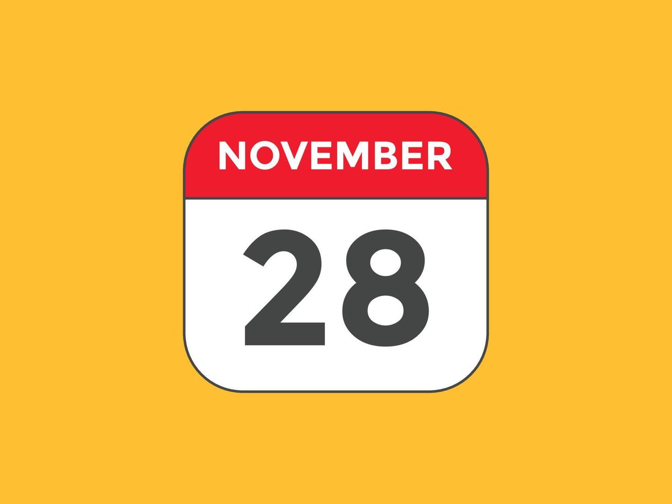 Recordatorio del calendario del 28 de noviembre. Plantilla de icono de calendario diario del 28