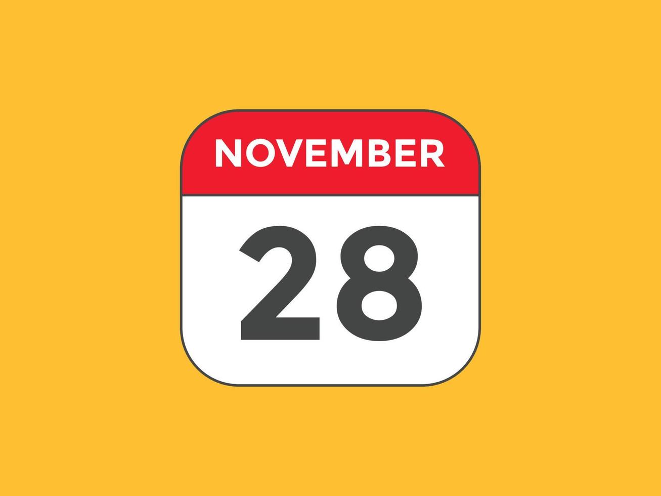 november 28 calendar reminder. 28th november daily calendar icon template. Calendar 28th november icon Design template. Vector illustration