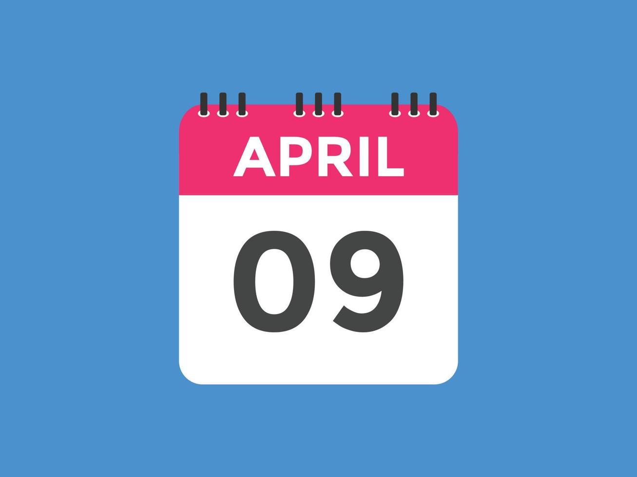 april 9 calendar reminder. 9th april daily calendar icon template. Calendar 9th april icon Design template. Vector illustration