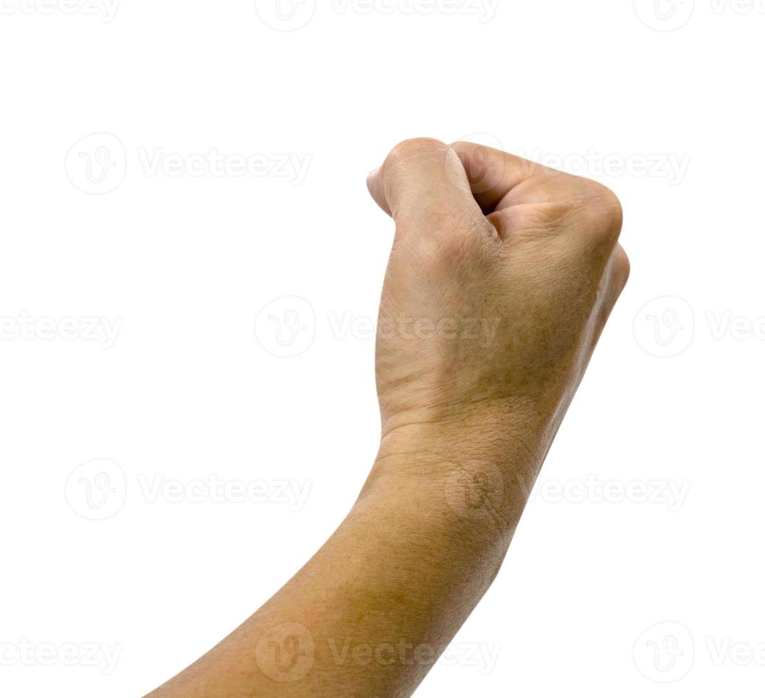 closeup left hand fist isolated on white background,clipping path photo