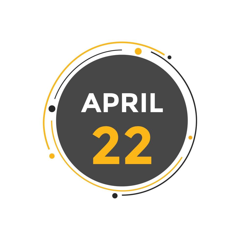 april 22 calendar reminder. 22th april daily calendar icon template. Calendar 22th april icon Design template. Vector illustration