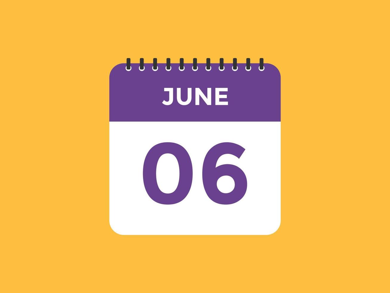 june 6 calendar reminder. 6th june daily calendar icon template. Calendar 6th june icon Design template. Vector illustration