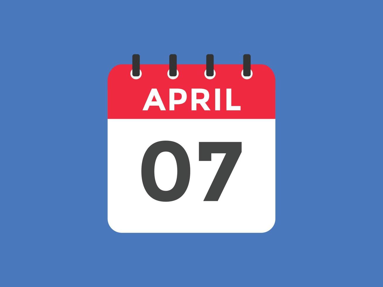 april 7 calendar reminder. 7th april daily calendar icon template. Calendar 7th april icon Design template. Vector illustration