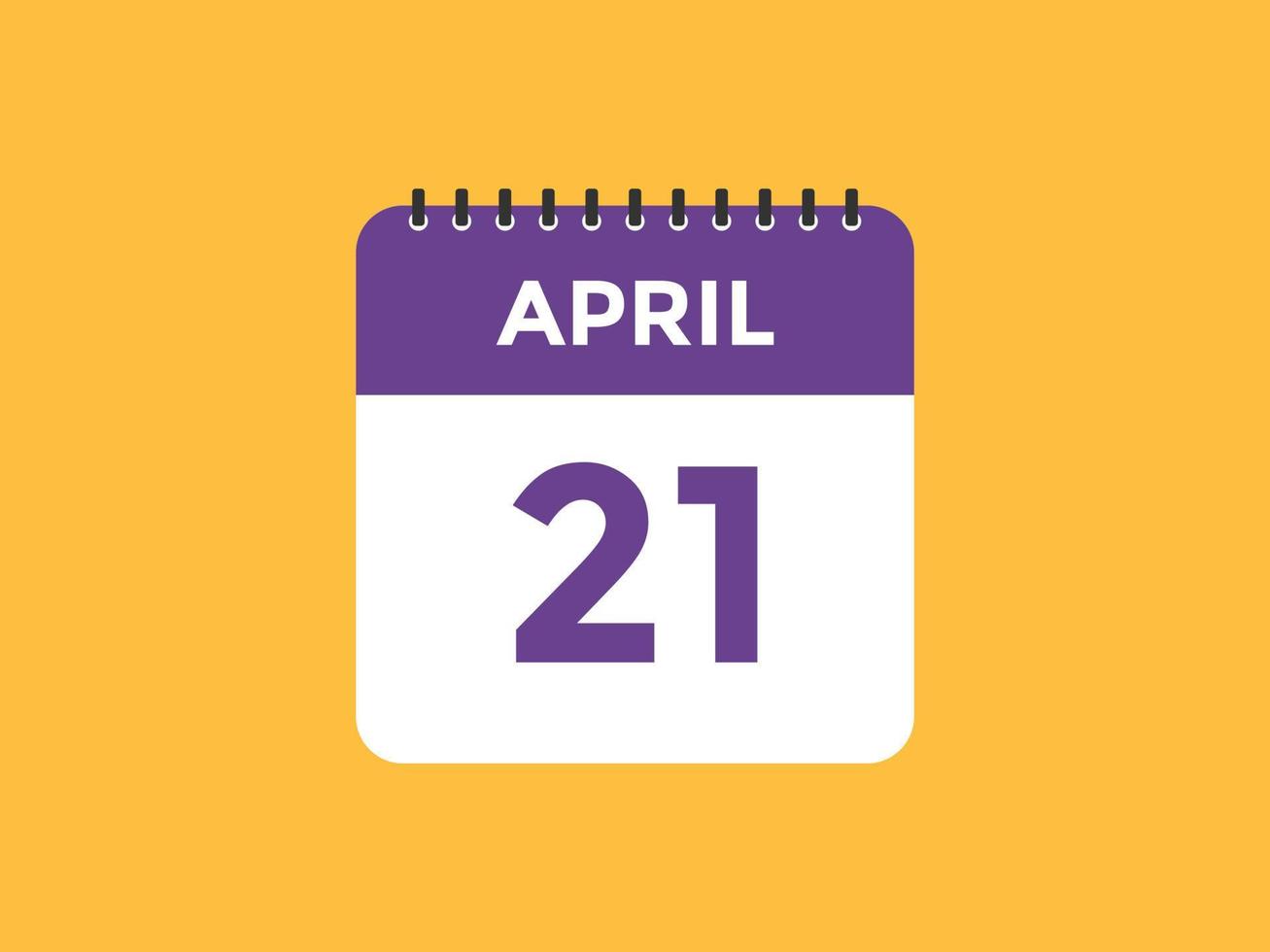 april 21 calendar reminder. 21th april daily calendar icon template. Calendar 21th april icon Design template. Vector illustration